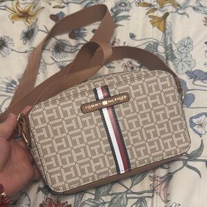Tommy Hilfiger Beige Monogram Shoulder Bag